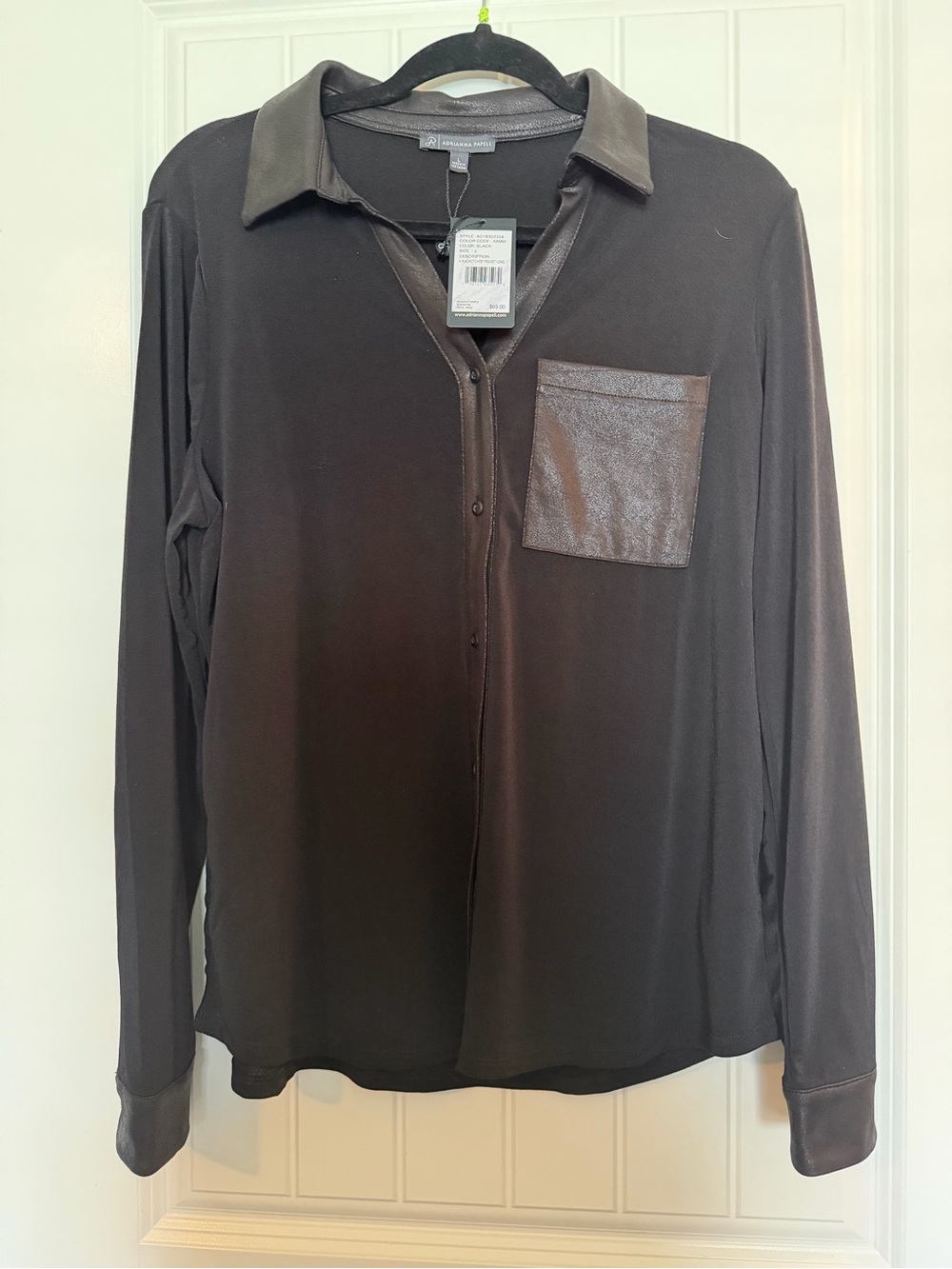 Adrianna Papell Black Zip-Up Sweater with Faux Leather Trim